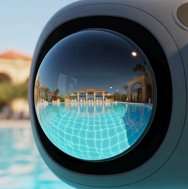 VR lens view of the hotel pool
